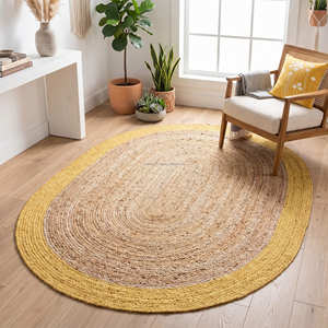 Natural Oval Braided Jute Rug with Ivory Border for Minimalist Homes - Product Image 3