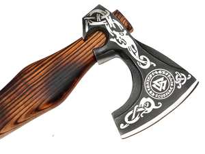 Hacha Vikinga Decorativa con Mango de Madera y Hoja de Acero al Carbono, Envoltura de Cuero, para Exteriores, Camping, Bricolaje, 3 3/8 lb - Product Image 5