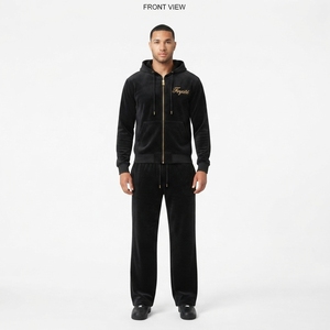 Ensemble de survêtement en velours noir Y2K personnalisé OEM, 320 GSM, extensible dans quatre sens, respirant, anti-boulochage, durable, unisexe, adulte, automne/hiver - Product Image 1