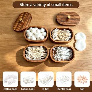 Boîte de rangement en bois naturel écologique pour cotons-tiges et boules de coton, avec couvercle, pour salle de bain, décoration minimaliste pour coiffeuse - Product Image 6