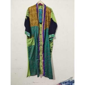 Robe Kimono Maxi Vintage en Soie Recyclée pour Femme, Élégante, Patchwork, Col en V, Cordon de Serrage, Respirante, Séchage Rapide, Idéale pour l'Été - Product Image 6