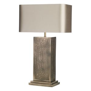 Lámpara de Mesa de Lujo con Imitación de Piel de Cocodrilo, Moderna, Rectangular, de Bronce, con LED, para Mesita de Noche, con Pantalla de Seda, para Decoración de Dormitorios de Hotel y Hogar - Product Image 1