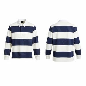 Polo à manches longues rayé imprimé sur mesure pour homme, style rugby décontracté, mélange de coton, confortable, streetwear tendance - Product Image 6