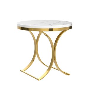 Round End <b>Side</b> <b>Table</b> Coffee <b>Table</b> with Stainless Steel Legs and <b>Marble</b> Stone <b>Top</b> for Living Room Bedroom Office - Product Image 1