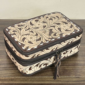 Wholesale Factory Price Hand <b>Tooled</b> Floral Pattern Genuine <b>Leather</b> Jewelry case Luxury Style Jewelry Storage Organizer for Women - Product Image 4
