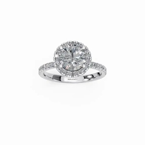 Anillo de compromiso y aniversario de lujo con diamante cultivado en laboratorio certificado IGI, halo, banda pavé, diseño minimalista, chapado en rodio 10K - Product Image 2