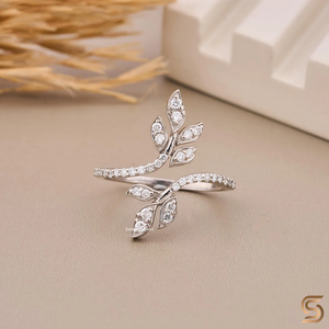 Anillo de Hoja de Moissanita en Oro Blanco de 14K, Diseño Abierto Inspirado en la Naturaleza, Banda de Diamantes de Moissanita, Anillo Hecho a Mano - Product Image 5