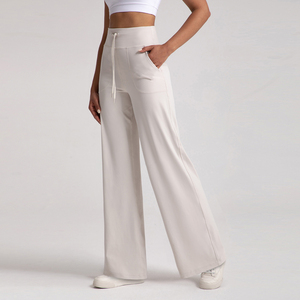 Pantalones anchos holgados de cintura alta con cordón para mujer al por mayor, joggers casuales sueltos con logo personalizado - Product Image 5