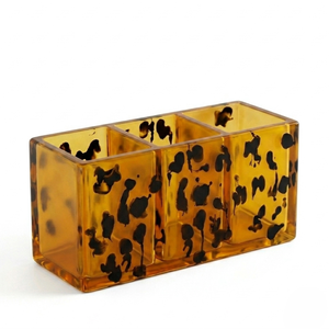 Handmade Resin Cutlery Holder Organizer for Dining Table Modern Amber Leopard Print Flatware <b>Storage</b> Caddy <b>Kitchen</b> Utensil Stand - Product Image 2