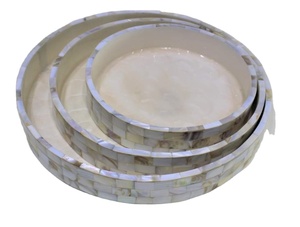 <b>Seashell</b> <b>Chocolate</b> Lacquer Mother Pearl Inlaid High End Quality Handcrafted Serving Tray Unique Design for Ramadan Tableware - Product Image 3