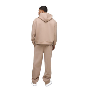 Ensemble sweat-shirt à capuche et jogging beige pour homme, manches longues, couleur unie, survêtement décontracté, coupe ample avec poches latérales, vêtements d'automne - Product Image 2
