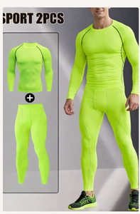 Traje Deportivo de Compresión Verde Neón para Hombre Spezia International, Spandex/Nylon, Manga Larga, Cuello Redondo, Cordón Ajustable, Secado Rápido - Product Image 4