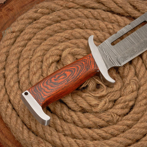 Couteau de chasse à lame fixe Pasha Enterprises Custom Damascus Long Clip Point, qualité industrielle, garantie 3 ans, manche en bois - Product Image 4