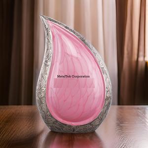 Urna Funeraria Rosa en Forma de Lágrima para Cenizas, Unisex, Grande, con Bordes Plateados, Decorativa, Conmemorativa, de Lujo, Fabricada por un Fabricante de Urnas - Product Image 3