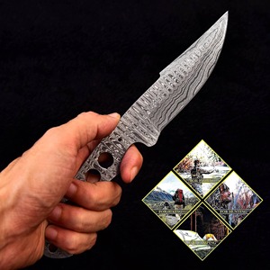Lame de couteau de chasse en acier Damas de haute qualité, forgée à la main, style médiéval, fabrication artisanale de blacksmith, DIY, pour extérieur, pointe clip, 0,35 mm - Product Image 4
