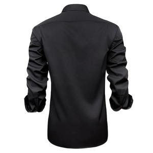 Men's Black Breathable Print <b>Dress</b> Shirt with Red Contrast Cuffs and Placket Full Sleeve Turn-down Collar Poplin - Product Image 2
