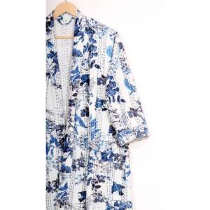 Indian Handmade Cotton Kantha Kimono for Woman Man Stylish Beach Wear Bath Robe Japanese Style Floral Patch Work Summer Gift - Product Image 3