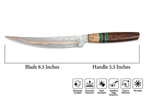 มีดเชฟ UM STEEL NS-0002-SA ผลิตด้วยมือจากเหล็กดามัสกัส 440C สแตนเลสสตีล ขัดเงาสูง ด้ามไม้ พร้อมปลอกหนัง สำหรับใช้ในครัว - Product Image 5