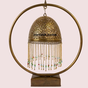 Lámpara de araña de latón dorado con pantallas de cristal, luz colgante redonda para sala de estar, E27 LED 2700K, blanco cálido, montada en el techo - Product Image 2