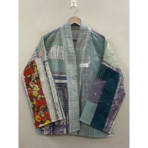 Handmade 100% Cotton Patchwork kantha Kimono <b>Jacket</b> Full Sleeve Shawl Collar Eco-Friendly Women's Wear <b>jacket</b> - Product Image 2