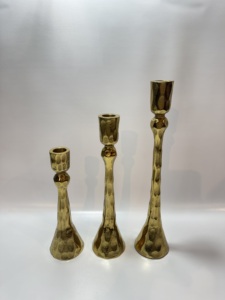 Organic Hammered <b>Brass</b> Gold Aluminium Candle <b>Holders</b> Set 3 Flare Base Taper <b>Candlestick</b> Stands Modern Table Centerpiece Decor - Product Image 1