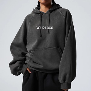 Acid Washed Breathable Winter Long Women's Hoodies with Custom Printed Front Logo 100% Cotton Fleece Lined Casual Street Wear - Product Image 1