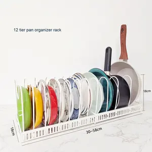 Pentole per uso domestico espandibili regolabili griglia per organizer da cucina con coperchio per pentole e pentole bianche