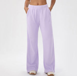 Pantalon de jogging color block taille haute coupe ample jambe droite avec poches, confortable et respirant pour le fitness et le yoga - Product Image 4