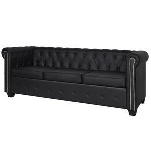 Chesterfield 3 posti divano nero in pelle artificiale elegante soggiorno mobili - Product Image 1