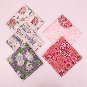 Indian Handmade Block Printed Floral Organic Cotton Breathable Lightweight Square Bandana Boho Neck Hair Wrap Eco-Friendly Pet - Product Image 1