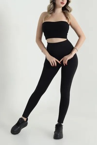 Women High Waist Full Length Seamless Yoga Leggings Solid Black Spandex Polyester Anti-Bacterial Tummy Control 220g Four-Way - Product Image 3
