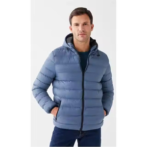 Veste matelassée à capuche bleue pour homme, coupe-vent, rembourrée de duvet, style décontracté, fermeture éclair, coupe régulière, vêtements d'hiver - Product Image 2