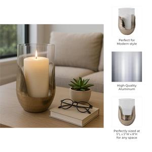 Porte-bougie en verre de luxe en laiton à l'aspect tressé, avec base métallique découpée en forme de tulipe et design Hurricane - Product Image 2