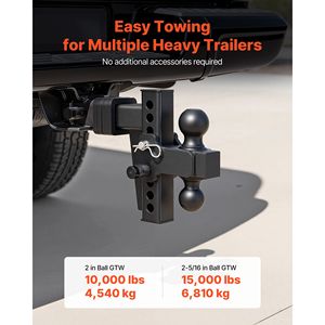Support de fixation réglable pour attelage de remorque, compatible avec récepteur de 2 pouces et billes de 2 et 2-5/16 pouces, 15000 lb GTW, dénivellement de 6 pouces - Product Image 2