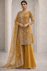 Salwar Kameez élégant pour femmes pakistanaises avec broderie perlée, pantalon palazzo blanc, tenue de mariage traditionnelle - Product Image 2
