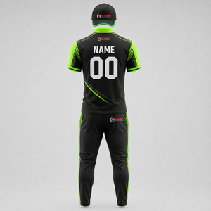 Uniforme de críquet Fly Humble para hombre, negro y verde en contraste, conjunto deportivo de secado rápido, corte regular, para todas las estaciones, con logotipo bordado. - Product Image 4