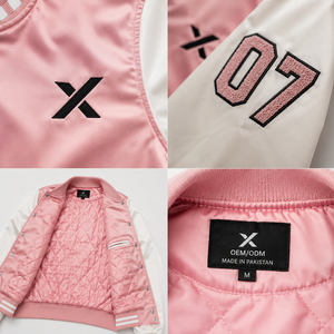 Veste universitaire en satin et souvenir pour femme X Sports City, manches longues, col rabattu, fermeture boutonnée, vêtement d'automne, plusieurs couleurs - Product Image 3
