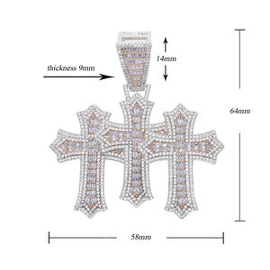 สร้อยคอจี้รูปกางเขนสามดวง CONCEPTION ดีไซน์สวยสำหรับผู้ชายและผู้หญิง  ทำจากเงินแท้ 925  ตกแต่งด้วยคริสตัล  สไตล์ฮิปฮอป เหมาะสำหรับงานปาร์ตี้ - Product Image 3