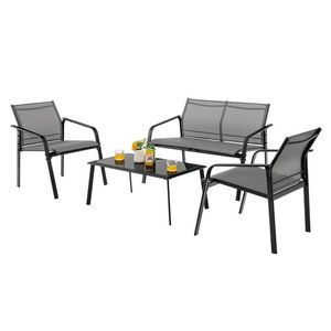 Set di 4 pezzi di mobili da giardino con bracciolo divanetti e tavolo di vetro per ponte - Product Image 1