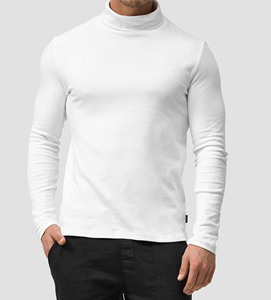<b>Men's</b> <b>White</b> <b>Turtleneck</b> Pullover Slim Fit Fleece Knitted 100% Cotton Long Sleeve Comfortable Minimalist Winter Wear - Product Image 1