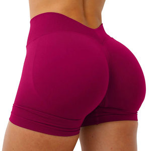 Shorts de yoga taille haute sans couture effet froncé, couleur unie, en Spandex et Nylon, avec taille élastique, pour l'entraînement, la gym et le fitness - Product Image 3