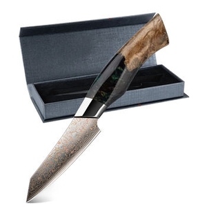 Couteau de chef Santoku en cuivre damasé de designer avec motif décoratif et manche ergonomique pour cuisines modernes - Product Image 1