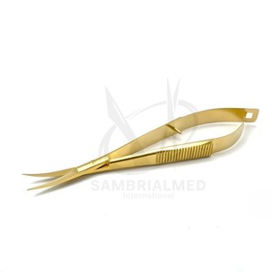 Ciseaux à ressort courbés à double action en acier inoxydable plaqué or avec logo personnalisé pour manucure russe, cils et sourcils - Product Image 1