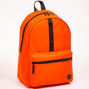 Orange matte leather <b>backpack</b> simple casual eco-friendly bag <b>black</b> webbing logo bag - Product Image 2