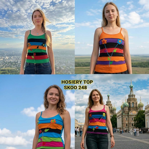 SK NOOR & SONS Top sin mangas bohemio para mujer, talla única, corto, de punto, antiencogimiento, cuello redondo, con aberturas, cintas de rayón, estampado digital - Product Image 3