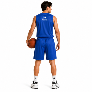 Ensemble de maillot de basket-ball RONAL bleu, débardeur sans manches avec short à taille élastique, vêtements de sport respirants pour adultes, personnalisable - Product Image 4