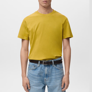 เสื้อยืดคอกลมแขนสั้นผู้ชาย สีเหลือง ผ้าฝ้าย ทรงหลวม สไตล์ลำลอง สีพื้น ผ้าฟลีซ โลโก้ด้านหน้า ระบายอากาศได้ดี เป็นมิตรกับสิ่งแวดล้อม - Product Image 5