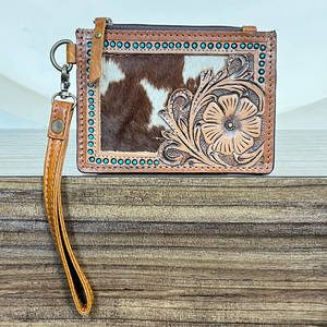 New Arrival Cowhide Stylish Small Clutch Genuine Hand Tooled Leather Western Wallet Zipper Closure ATM <b>Credit</b> <b>Card</b> <b>Holder</b> - Product Image 4