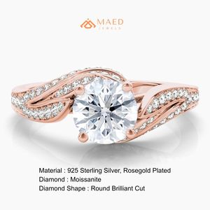 แหวนวงบิดประดับมอยส์ซาไนต์สำหรับผู้หญิง สีโรสโกลด์ เหมาะสำหรับงานหมั้น งานแต่งงาน งานครบรอบ หรือสวมใส่ในชีวิตประจำวัน สไตล์หรูหรา - Product Image 6