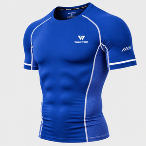 Warpro Men's Blue <b>Compression</b> Rash Guard Short Sleeve Quick Dry Athletic <b>Shirt</b> for MMA BJJ Workout Adults - Product Image 1